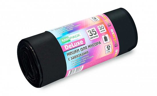 Мешки для мусора 35 л с завязками, 30 мкм, 30 шт. ПСД, 3 слоя, особопрочные, черные - Вид 2